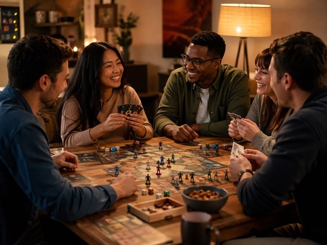 Friends playing indoor table and living-room games