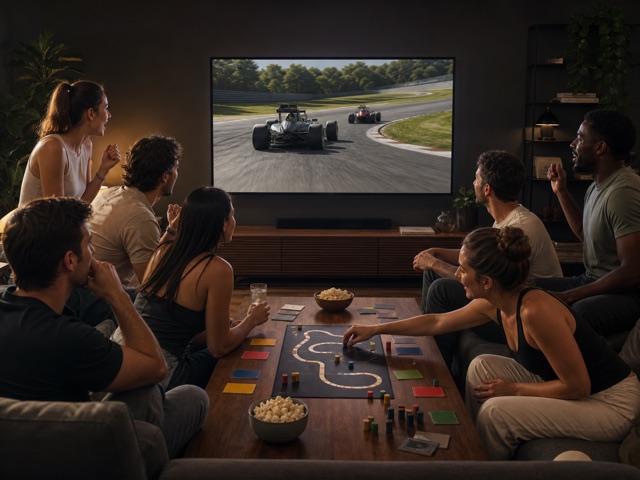 Friends watching a Grand Prix together
