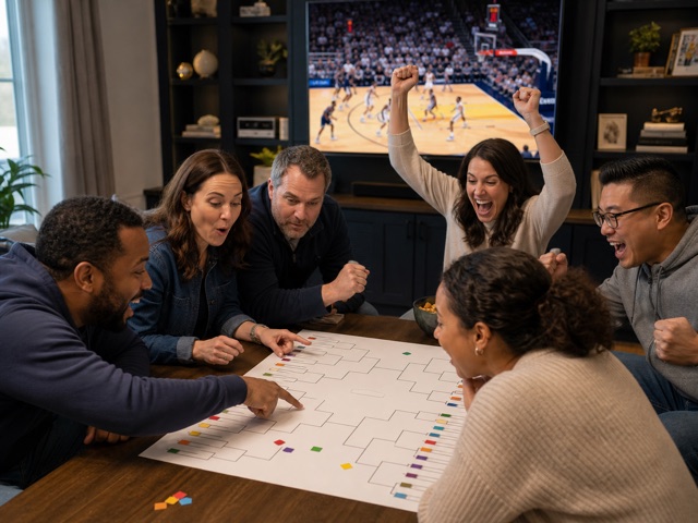 Friends watching basketball together