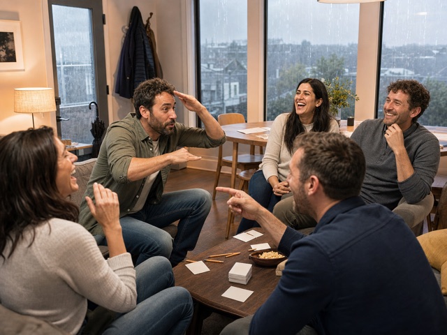 Friends around a table for game night