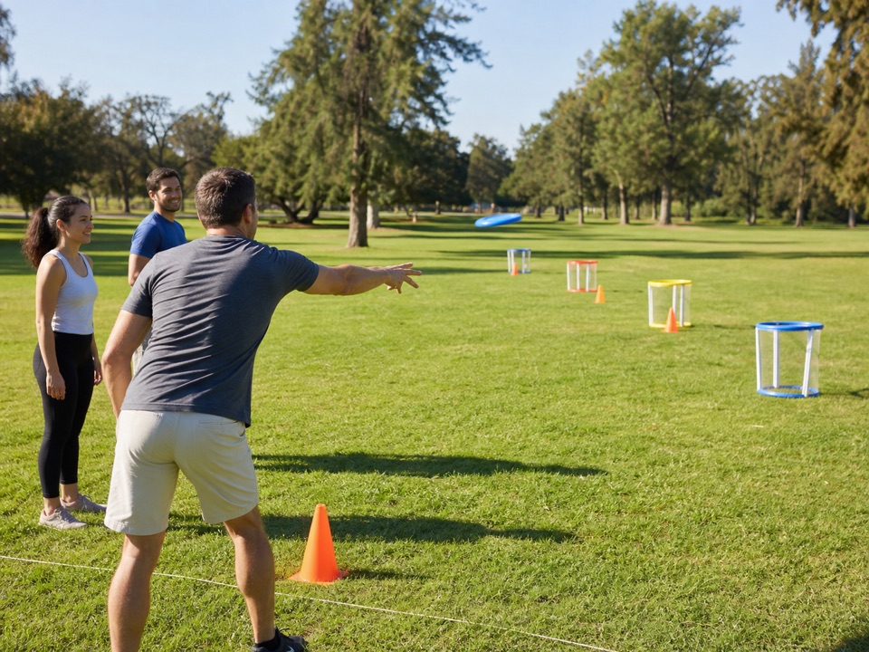 Frisbee Accuracy Ladder activity preview - Throw to target gates from short to long range. Clear the current target to climb; first through wins.