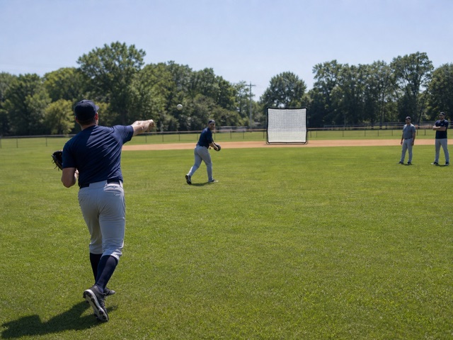 Cutoff Relay Bullseye activity preview - Run cutoff and relay sequences into a called target window and score only clean transfer-to-throw reps. Most accurate rounds wins.