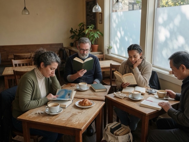 Bring-Your-Own-Book Cafe Session activity preview - The lowest-pressure format: any book, shared quiet time, tiny pitches.