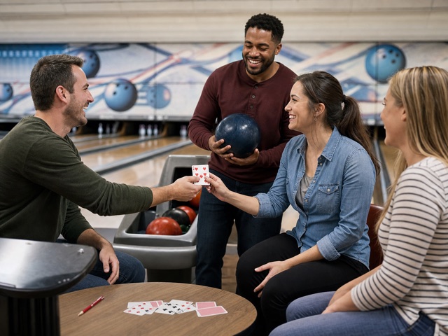 Poker Bowling activity preview - Earn blind playing cards for strikes and spares, then show down the best five-card hand.