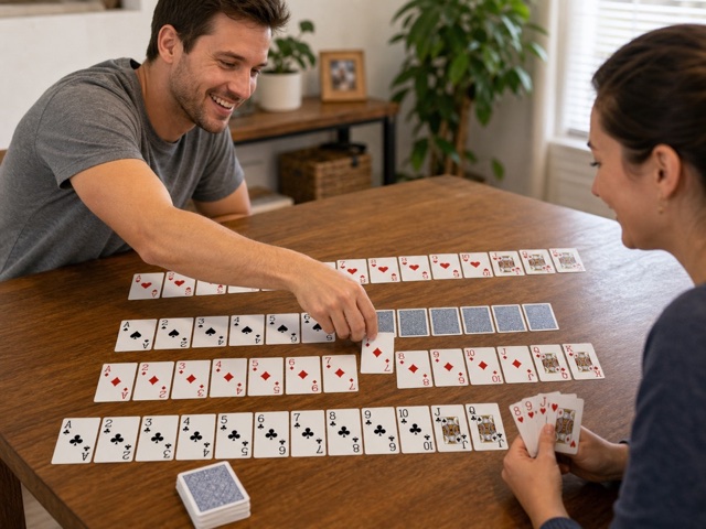 Ace-to-King Layout Race activity preview - Build suit layouts from ace to king. First player to empty their hand wins.