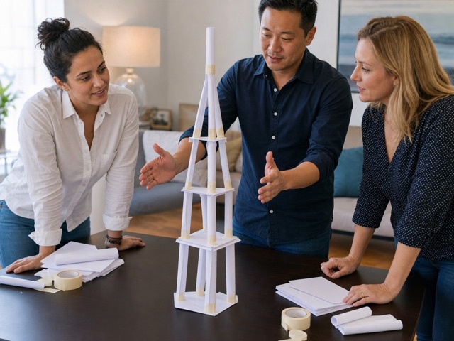 Paper Tower Studio activity preview - Build a stable paper tower with equal supplies and a visible stability test.