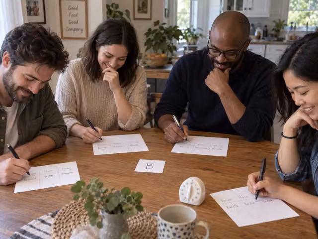 Adults writing category answers for the shared letter B