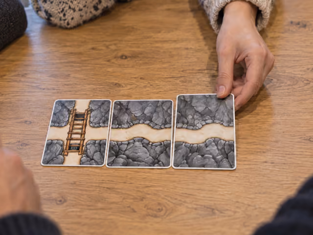 A player placing a Saboteur tunnel card beside a connected path from the ladder start card.