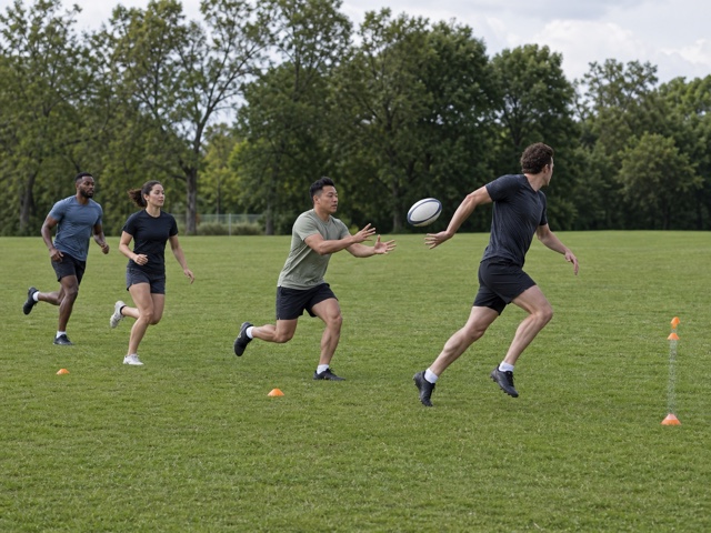 Backward Pass Relay activity preview - Race two clean passing waves down separate lanes and ground the ball beyond the try line.
