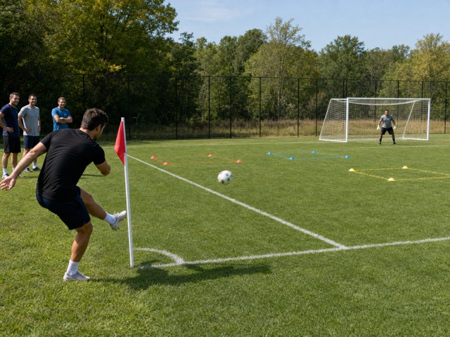 Corner Kick Target Zones activity preview - Pure corner-kick delivery contest — landing zones in the box pay escalating values.