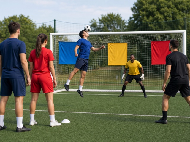 Header Accuracy Count activity preview - Serve 8 balls and score by heading into marked target zones in goal.