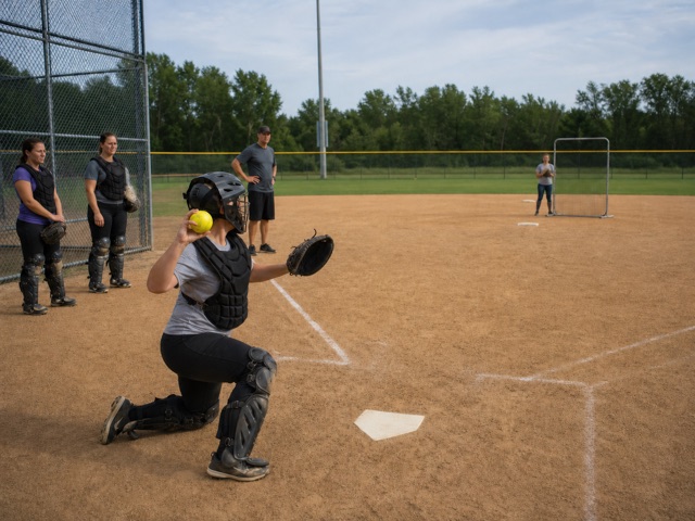 Catcher Pop-Time Target activity preview - Practice softball catcher transfer without live contact.