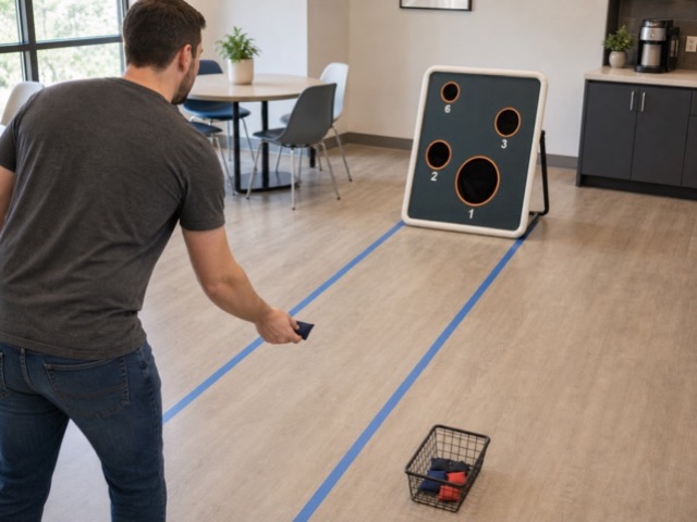 Bag Mode Micro Break activity preview - Office target-toss using soft bags when balls are not available.
