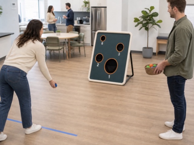 Break-Room Classic Values activity preview - Standard office break target toss using labeled hole values and equal soft tosses.