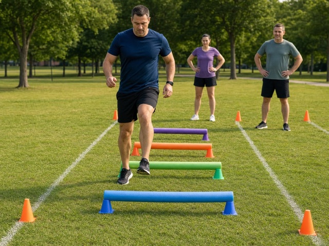Hurdle Step-Over Ladder activity preview - Move through a low hurdle-style ladder without jumping into people.