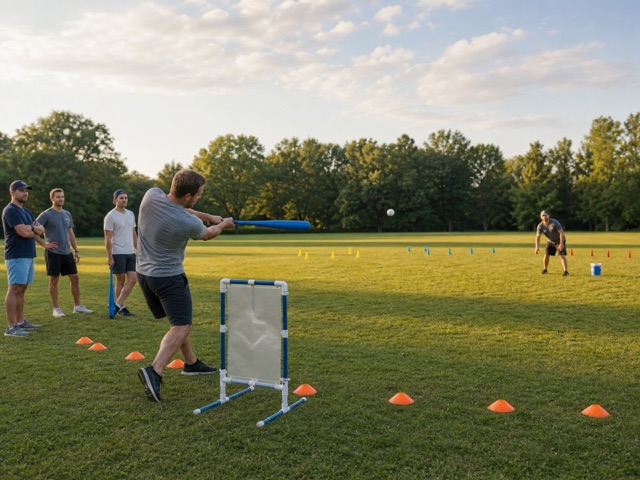 Plastic Bat Home Run Derby activity preview - Run a backyard wiffle ball derby with plastic gear.