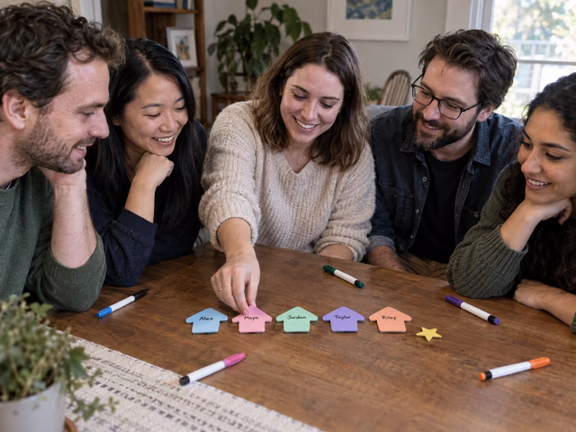 Adults comparing answers with colorful personal arrow boards.