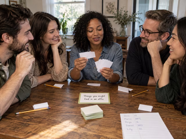 Adults writing anonymous responses before guessing who wrote each answer.