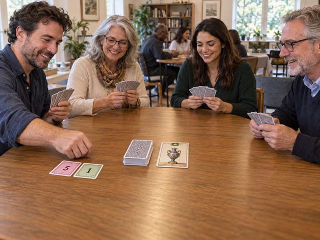 Adults bidding money cards on one central luxury card.