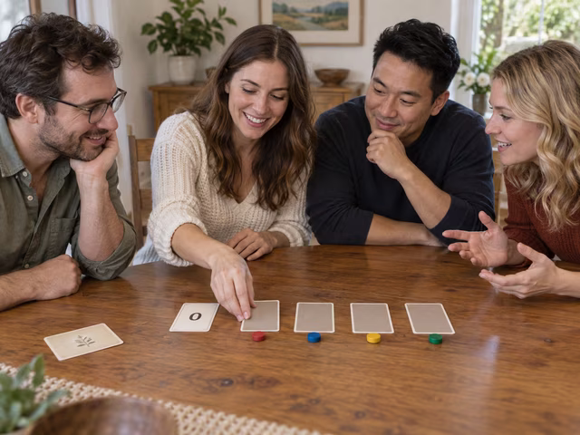 Adults arranging hidden number cards into a shared order.