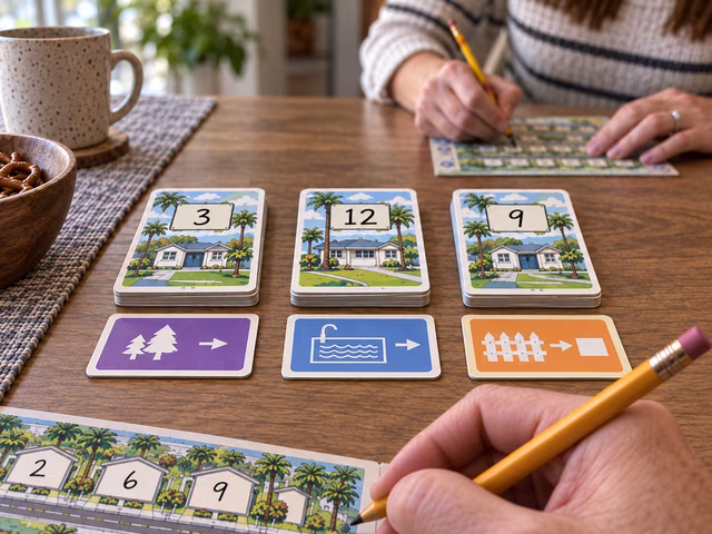 Players choose among three number-and-action pairs for their neighborhood sheets.